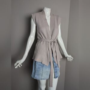 Teenflo cashmere vest taupe wrap sleeveless cardigan small